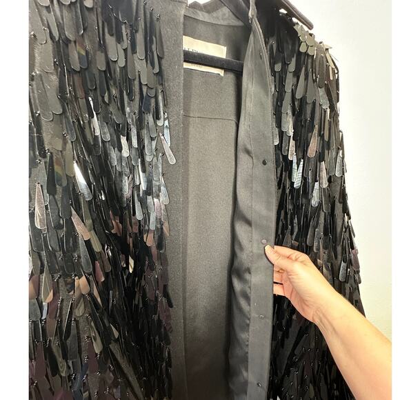 Valentino Garavani Black Sequin Fringe Shirt Jacket Medium - Picture 7 of 13